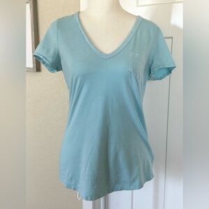 GAP Vintage Wash Tee Women’s Small Blue V-Neck Pocket 100% Cotton